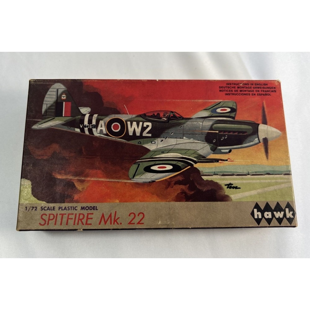 Vintage Hawk Spitfire Mk. 22 1/72 Scale Plastic Model Kit 5-39 1967 Complete